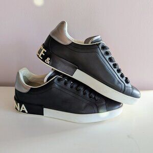Dolce & Gabbana Portofino Men's Sneakers Black Silver Leather Lace-Up EU 43 US10